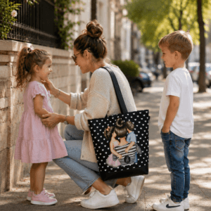 Shopperka „Mama, syn i córka” z zaczepami do wózka