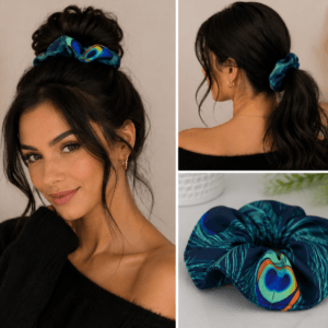 Scrunchie (gumka do włosów) „Pawie Pióro”